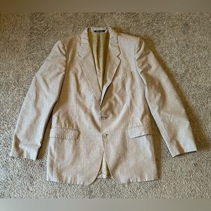 Vintage Yves Saint Laurent Men’s Button Front Tweed Suit Blazer Jacket Sz 42 Tan